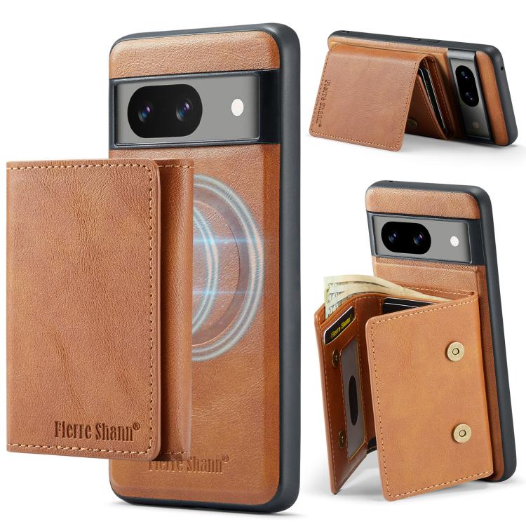For Google Pixel 8 Fierre Shann 2 in 1 Holder RFID Card Slot Wallet MagSafe Phone Case