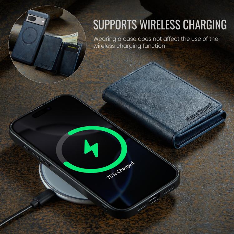 For Google Pixel 8 Fierre Shann 2 in 1 Holder RFID Card Slot Wallet MagSafe Phone Case