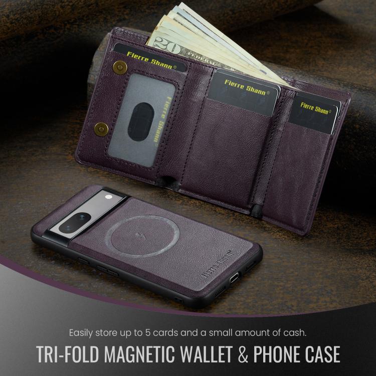 For Google Pixel 8 Fierre Shann 2 in 1 Holder RFID Card Slot Wallet MagSafe Phone Case