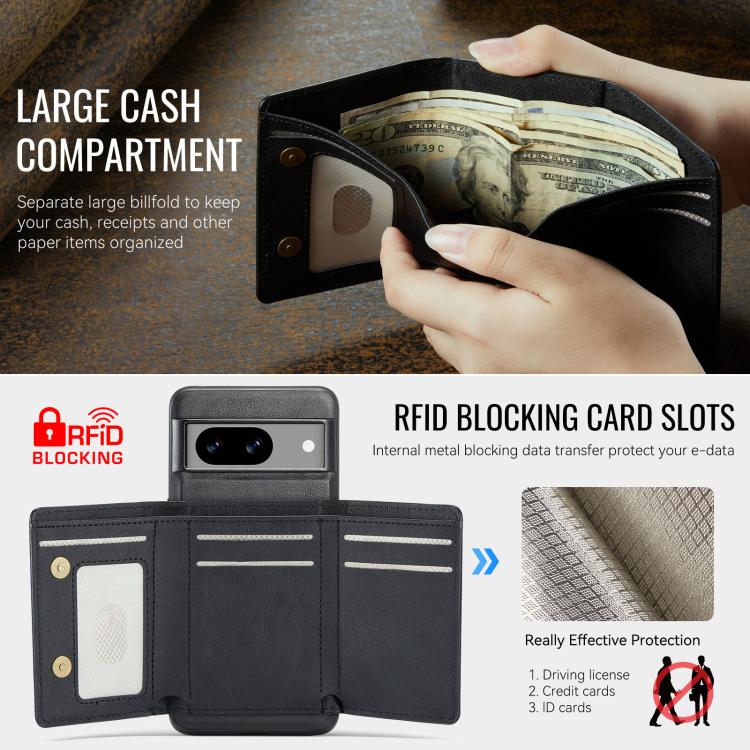 For Google Pixel 8 Fierre Shann 2 in 1 Holder RFID Card Slot Wallet MagSafe Phone Case