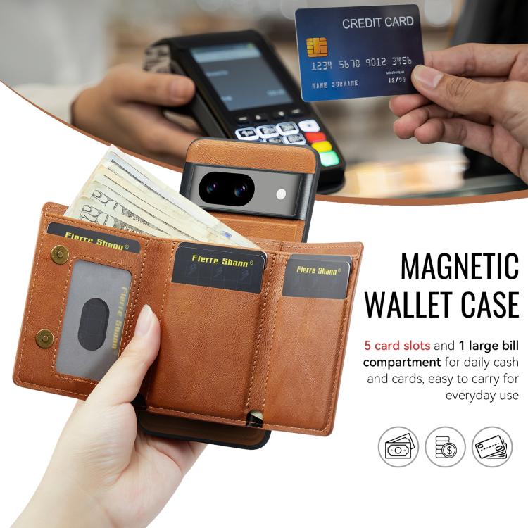 For Google Pixel 8a Fierre Shann 2 in 1 Holder RFID Card Slot Wallet MagSafe Phone Case
