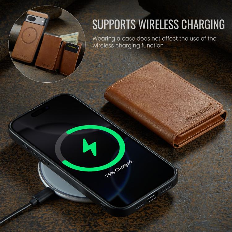 For Google Pixel 8a Fierre Shann 2 in 1 Holder RFID Card Slot Wallet MagSafe Phone Case