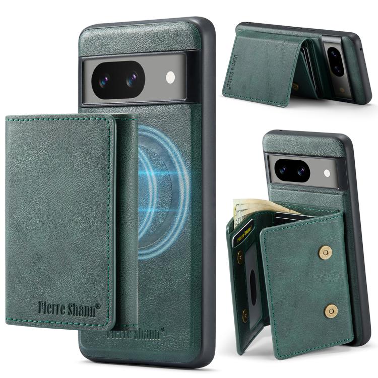 For Google Pixel 8a Fierre Shann 2 in 1 Holder RFID Card Slot Wallet MagSafe Phone Case