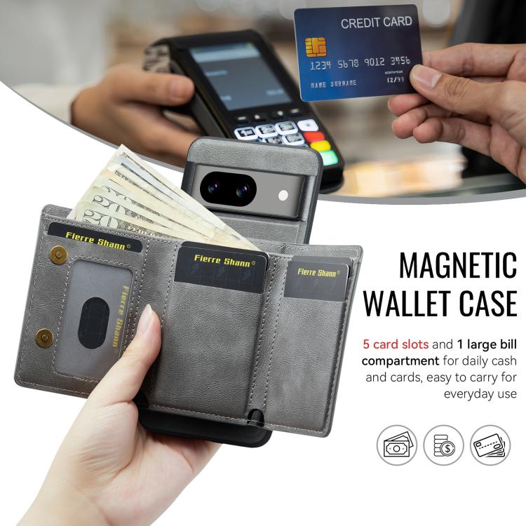 For Google Pixel 8a Fierre Shann 2 in 1 Holder RFID Card Slot Wallet MagSafe Phone Case