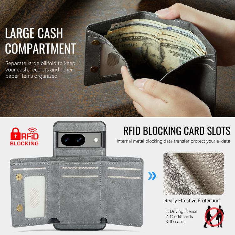 For Google Pixel 8a Fierre Shann 2 in 1 Holder RFID Card Slot Wallet MagSafe Phone Case