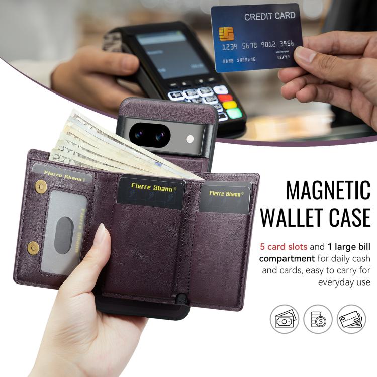 For Google Pixel 8a Fierre Shann 2 in 1 Holder RFID Card Slot Wallet MagSafe Phone Case