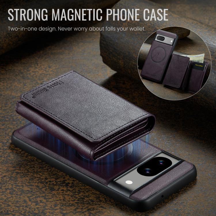 For Google Pixel 8a Fierre Shann 2 in 1 Holder RFID Card Slot Wallet MagSafe Phone Case