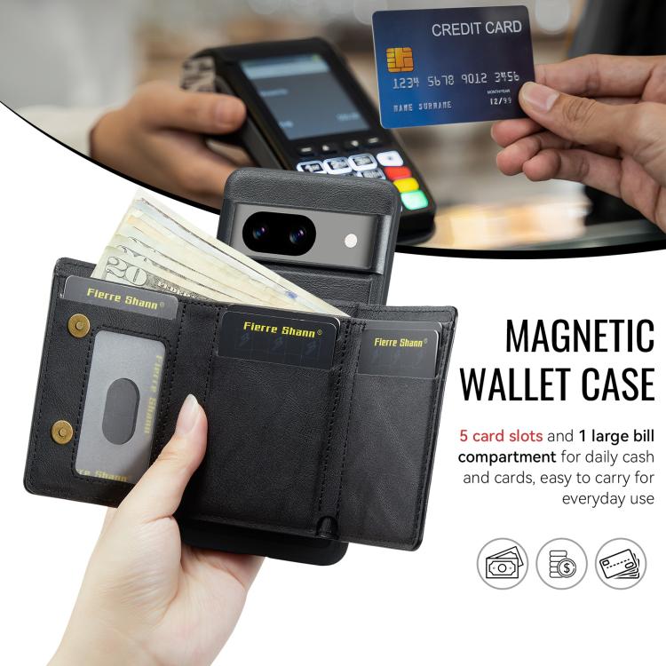 For Google Pixel 8a Fierre Shann 2 in 1 Holder RFID Card Slot Wallet MagSafe Phone Case