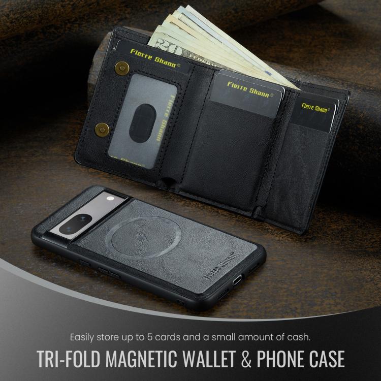 For Google Pixel 8a Fierre Shann 2 in 1 Holder RFID Card Slot Wallet MagSafe Phone Case