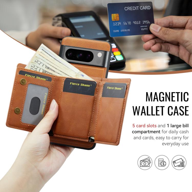 For Google Pixel 7 Pro Fierre Shann 2 in 1 Holder RFID Card Slot Wallet MagSafe Phone Case