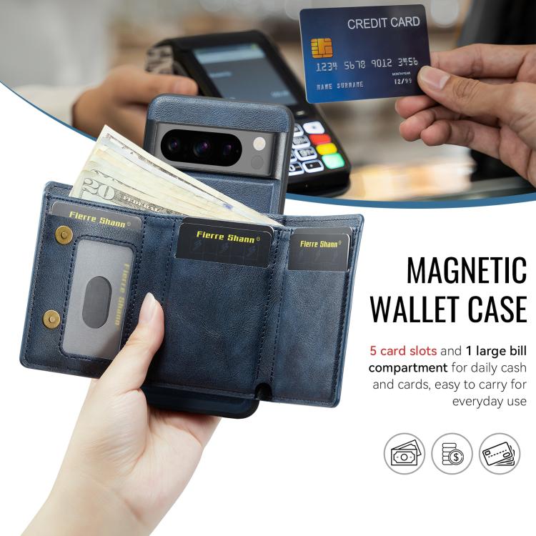 For Google Pixel 7 Pro Fierre Shann 2 in 1 Holder RFID Card Slot Wallet MagSafe Phone Case