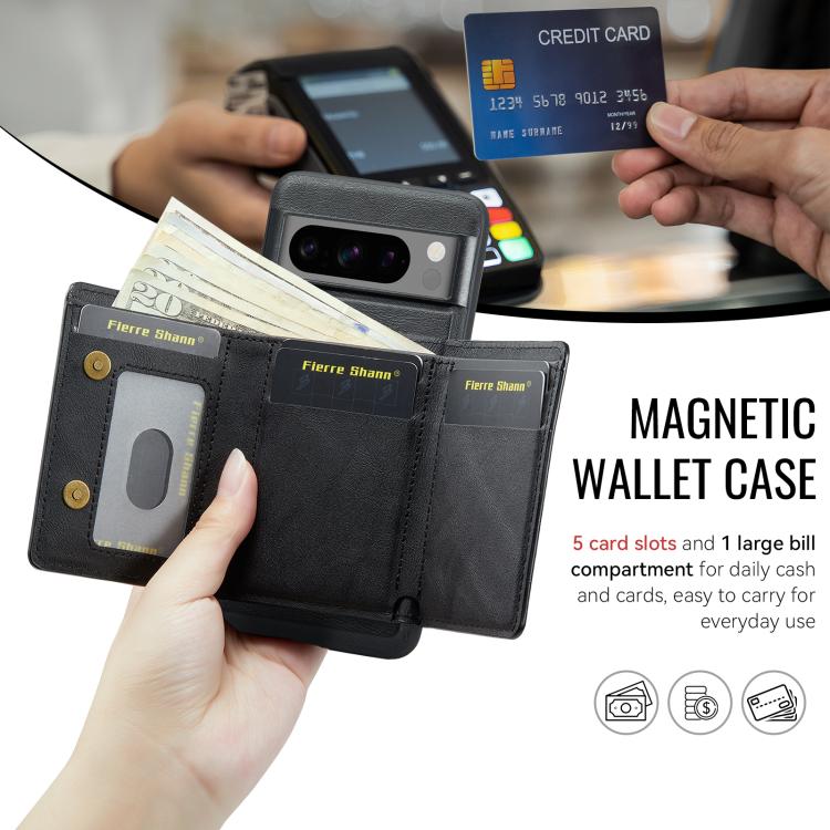 For Google Pixel 7 Pro Fierre Shann 2 in 1 Holder RFID Card Slot Wallet MagSafe Phone Case
