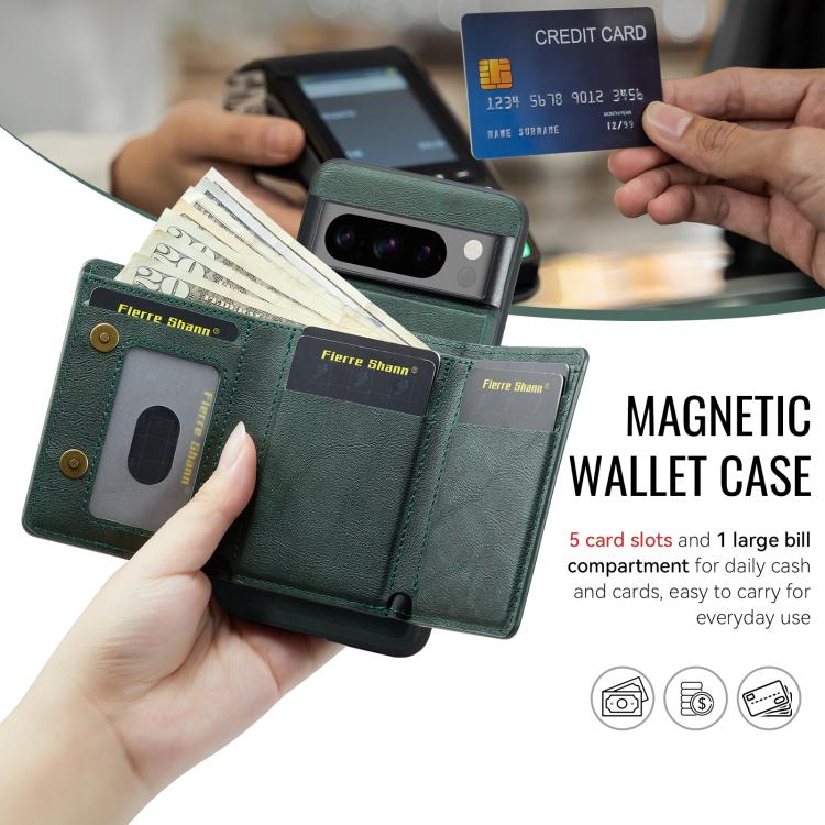 For Google Pixel 8 Pro Fierre Shann 2 in 1 Holder RFID Card Slot Wallet MagSafe Phone Case