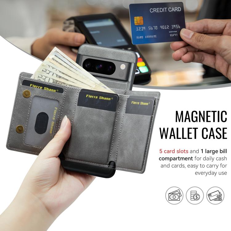 For Google Pixel 8 Pro Fierre Shann 2 in 1 Holder RFID Card Slot Wallet MagSafe Phone Case