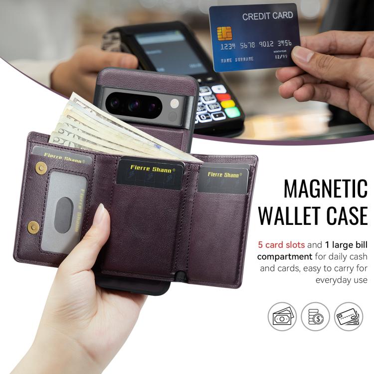 For Google Pixel 8 Pro Fierre Shann 2 in 1 Holder RFID Card Slot Wallet MagSafe Phone Case