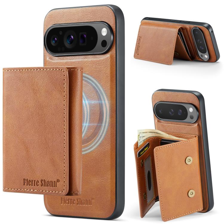 For Google Pixel 9 Pro XL Fierre Shann 2 in 1 Holder RFID Card Slot Wallet MagSafe Phone Case