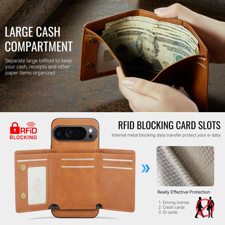 For Google Pixel 9 Pro XL Fierre Shann 2 in 1 Holder RFID Card Slot Wallet MagSafe Phone Case