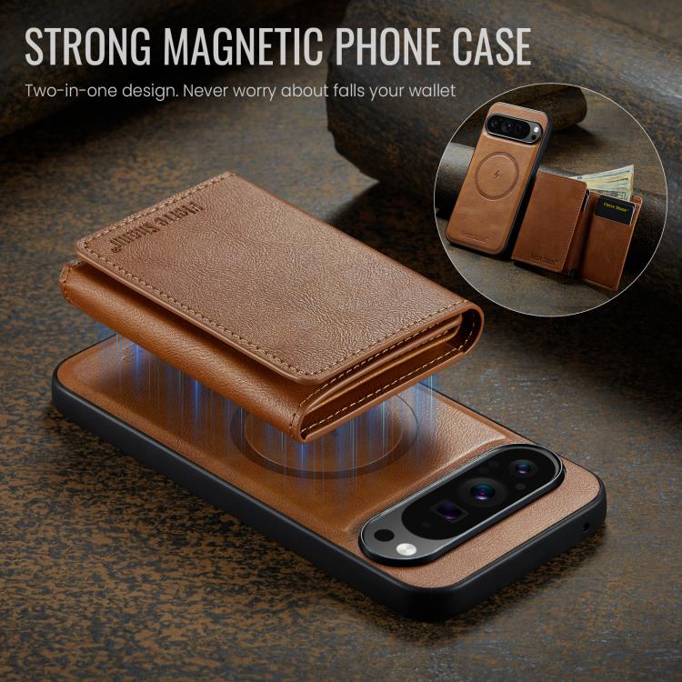 For Google Pixel 9 Pro XL Fierre Shann 2 in 1 Holder RFID Card Slot Wallet MagSafe Phone Case