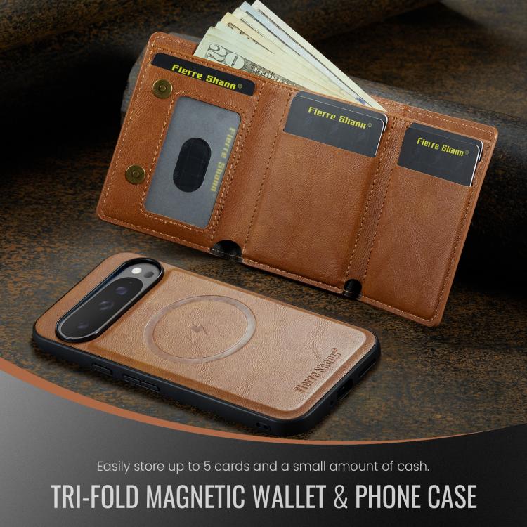 For Google Pixel 9 Pro XL Fierre Shann 2 in 1 Holder RFID Card Slot Wallet MagSafe Phone Case