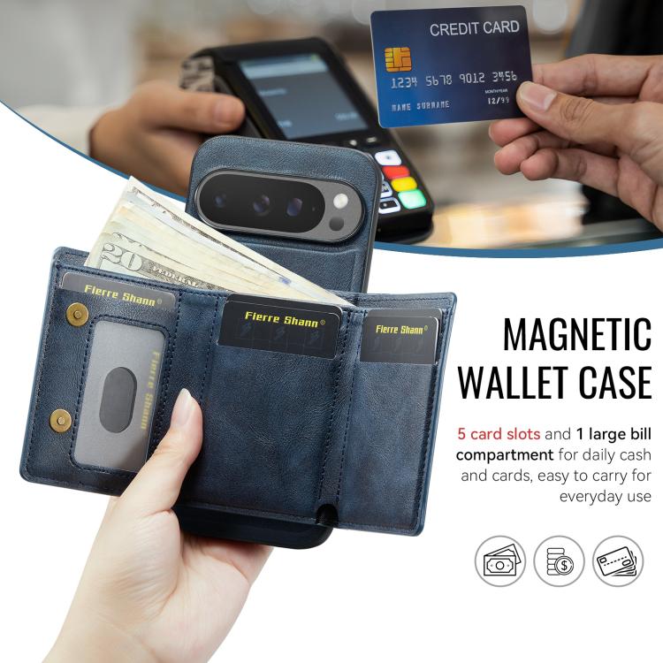 For Google Pixel 9 Pro XL Fierre Shann 2 in 1 Holder RFID Card Slot Wallet MagSafe Phone Case