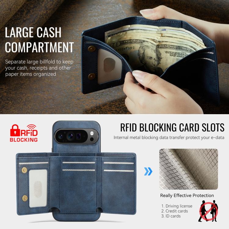 For Google Pixel 9 Pro XL Fierre Shann 2 in 1 Holder RFID Card Slot Wallet MagSafe Phone Case