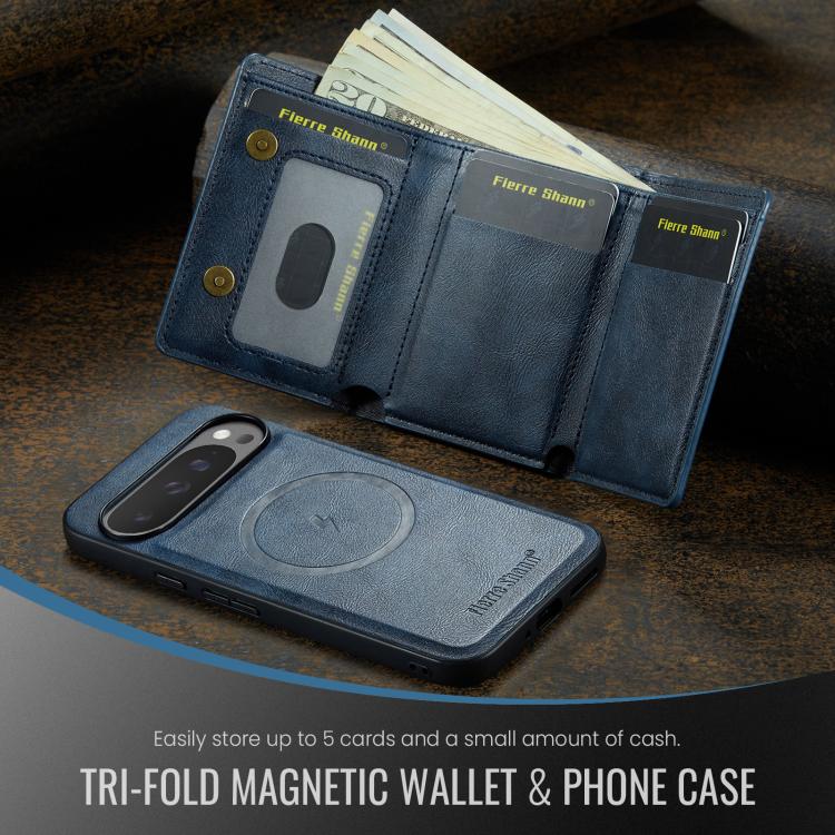 For Google Pixel 9 Pro XL Fierre Shann 2 in 1 Holder RFID Card Slot Wallet MagSafe Phone Case