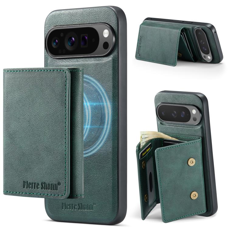For Google Pixel 9 Pro XL Fierre Shann 2 in 1 Holder RFID Card Slot Wallet MagSafe Phone Case