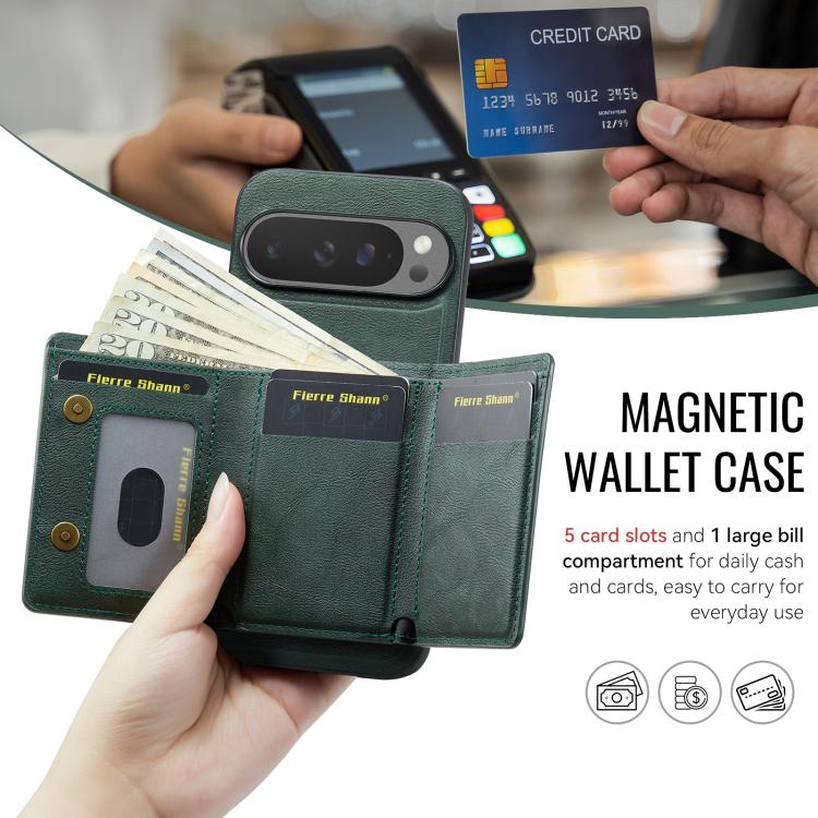 For Google Pixel 9 Pro XL Fierre Shann 2 in 1 Holder RFID Card Slot Wallet MagSafe Phone Case