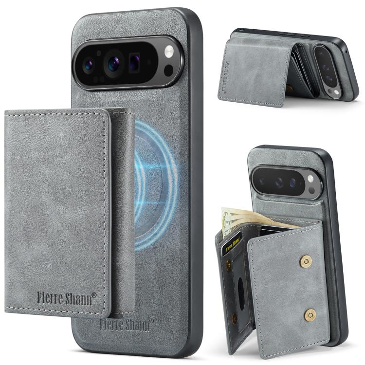 For Google Pixel 9 Pro XL Fierre Shann 2 in 1 Holder RFID Card Slot Wallet MagSafe Phone Case
