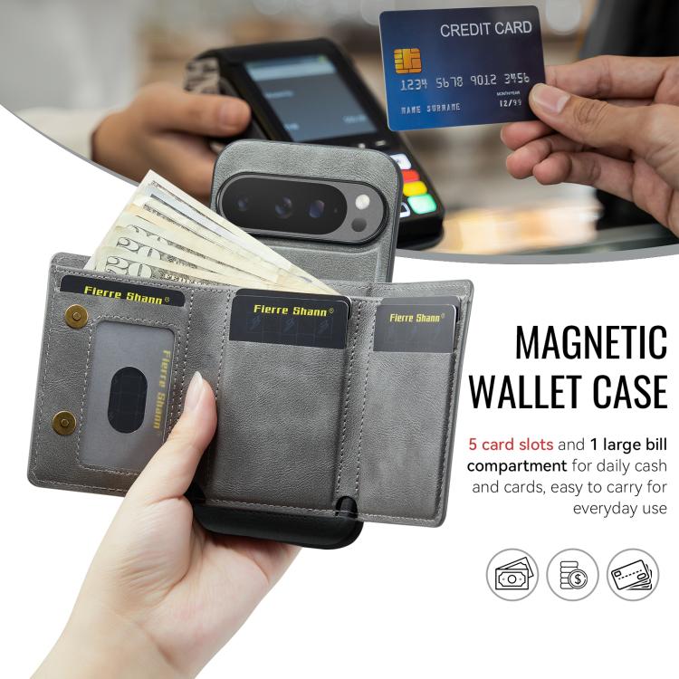 For Google Pixel 9 Pro XL Fierre Shann 2 in 1 Holder RFID Card Slot Wallet MagSafe Phone Case