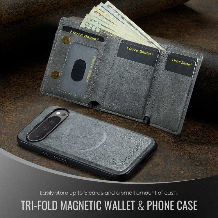 For Google Pixel 9 Pro XL Fierre Shann 2 in 1 Holder RFID Card Slot Wallet MagSafe Phone Case