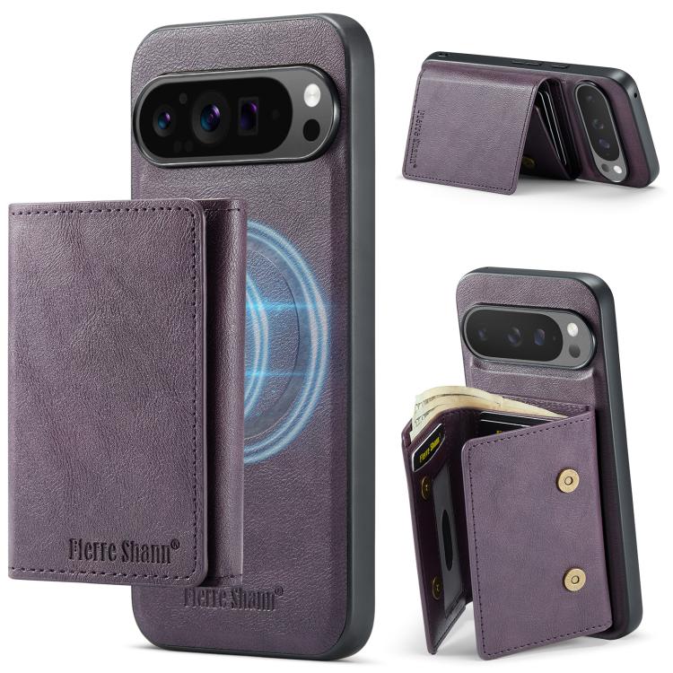 For Google Pixel 9 Pro XL Fierre Shann 2 in 1 Holder RFID Card Slot Wallet MagSafe Phone Case