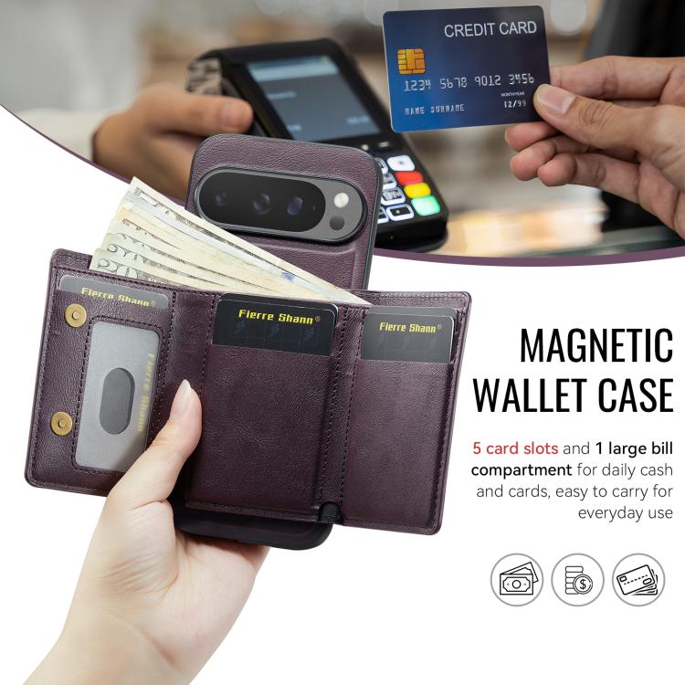 For Google Pixel 9 Pro XL Fierre Shann 2 in 1 Holder RFID Card Slot Wallet MagSafe Phone Case