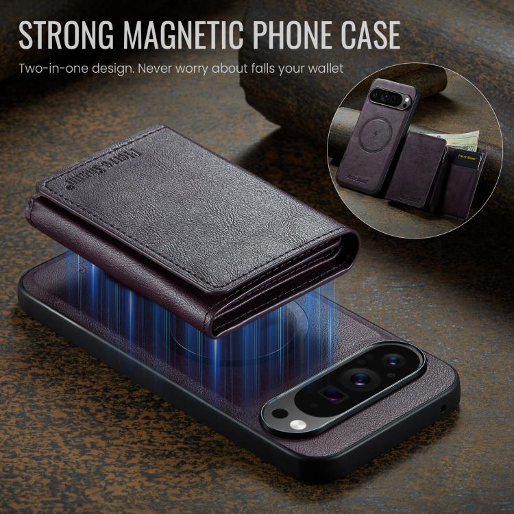 For Google Pixel 9 Pro XL Fierre Shann 2 in 1 Holder RFID Card Slot Wallet MagSafe Phone Case