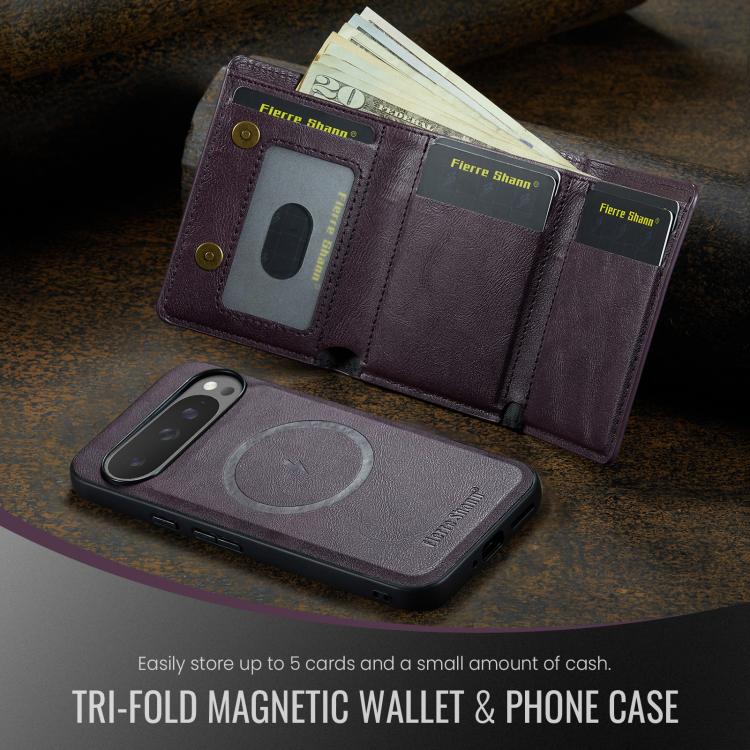 For Google Pixel 9 Pro XL Fierre Shann 2 in 1 Holder RFID Card Slot Wallet MagSafe Phone Case