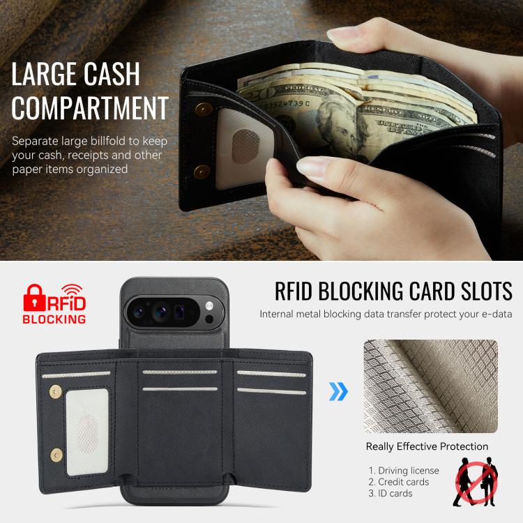 For Google Pixel 9 Pro XL Fierre Shann 2 in 1 Holder RFID Card Slot Wallet MagSafe Phone Case