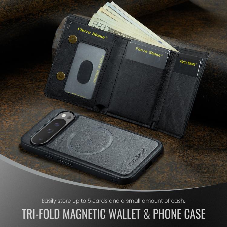 For Google Pixel 9 Pro XL Fierre Shann 2 in 1 Holder RFID Card Slot Wallet MagSafe Phone Case