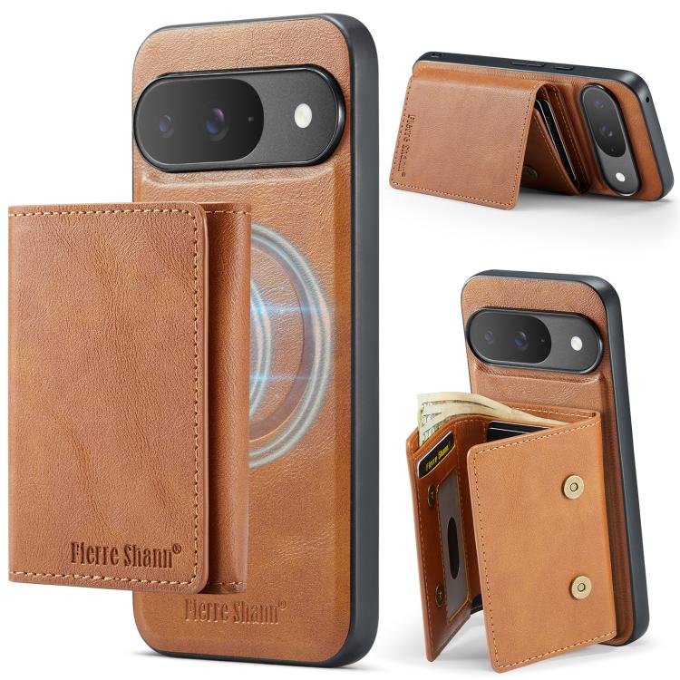 For Google Pixel 9 Pro / 9 Fierre Shann 2 in 1 Holder RFID Card Slot Wallet MagSafe Phone Case
