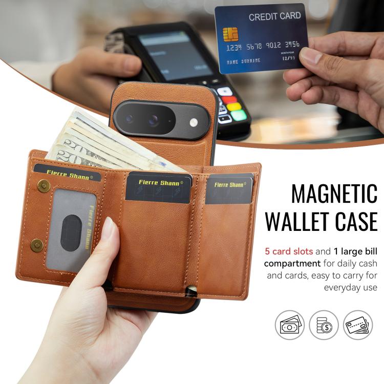 For Google Pixel 9 Pro / 9 Fierre Shann 2 in 1 Holder RFID Card Slot Wallet MagSafe Phone Case