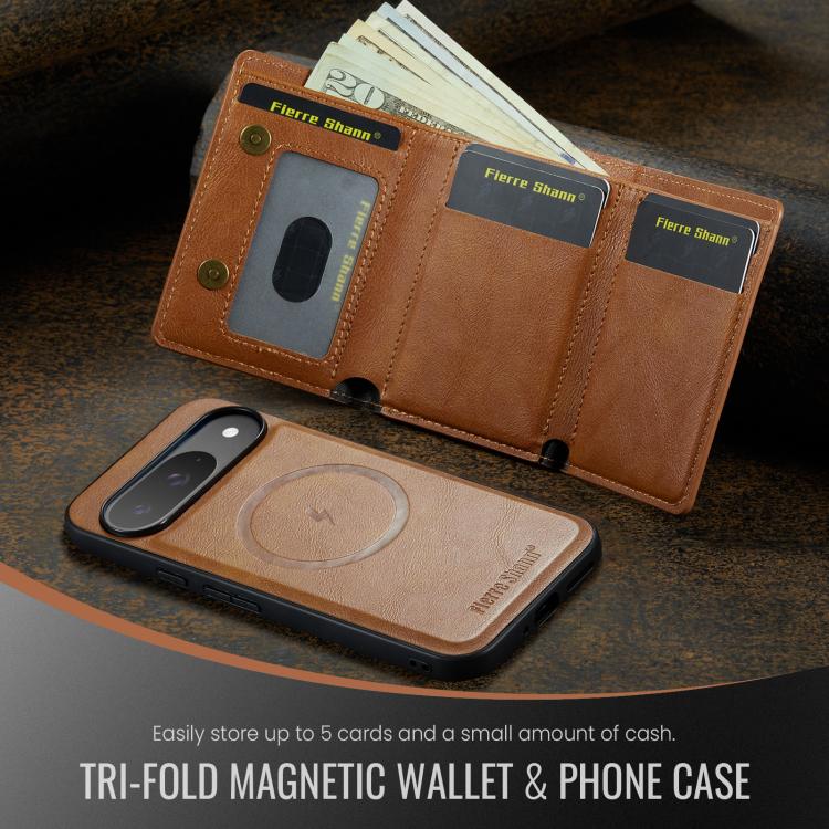 For Google Pixel 9 Pro / 9 Fierre Shann 2 in 1 Holder RFID Card Slot Wallet MagSafe Phone Case