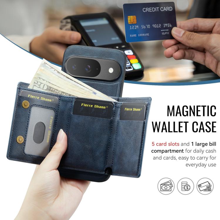 For Google Pixel 9 Pro / 9 Fierre Shann 2 in 1 Holder RFID Card Slot Wallet MagSafe Phone Case