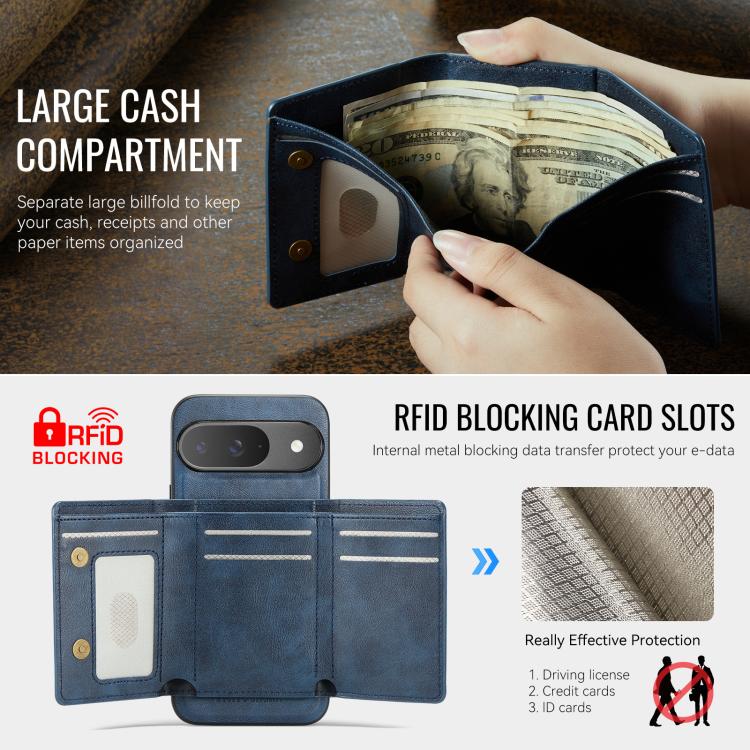For Google Pixel 9 Pro / 9 Fierre Shann 2 in 1 Holder RFID Card Slot Wallet MagSafe Phone Case