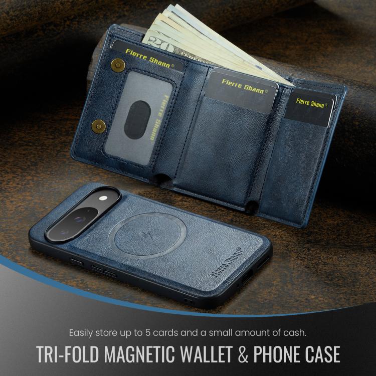 For Google Pixel 9 Pro / 9 Fierre Shann 2 in 1 Holder RFID Card Slot Wallet MagSafe Phone Case