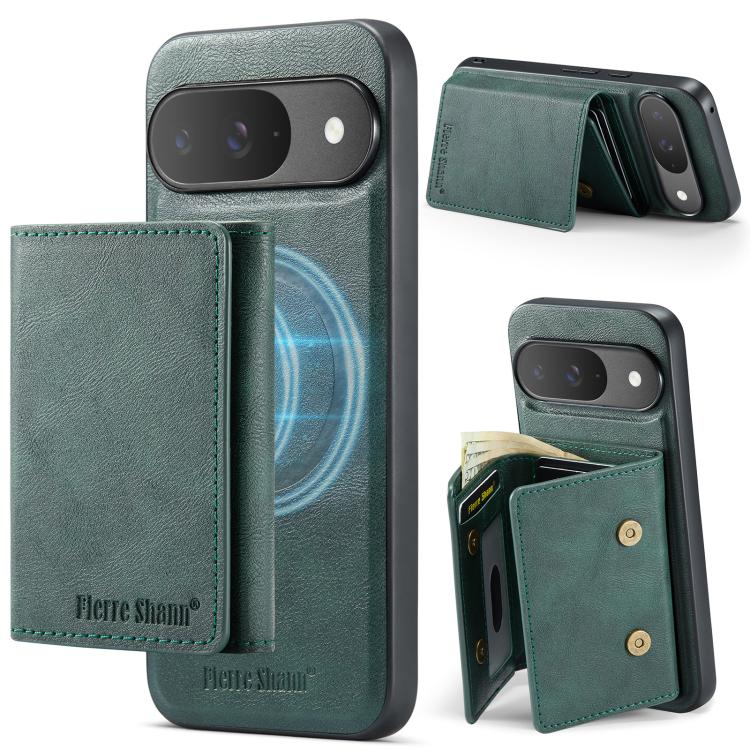 For Google Pixel 9 Pro / 9 Fierre Shann 2 in 1 Holder RFID Card Slot Wallet MagSafe Phone Case