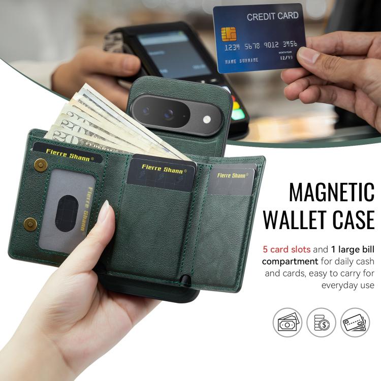 For Google Pixel 9 Pro / 9 Fierre Shann 2 in 1 Holder RFID Card Slot Wallet MagSafe Phone Case