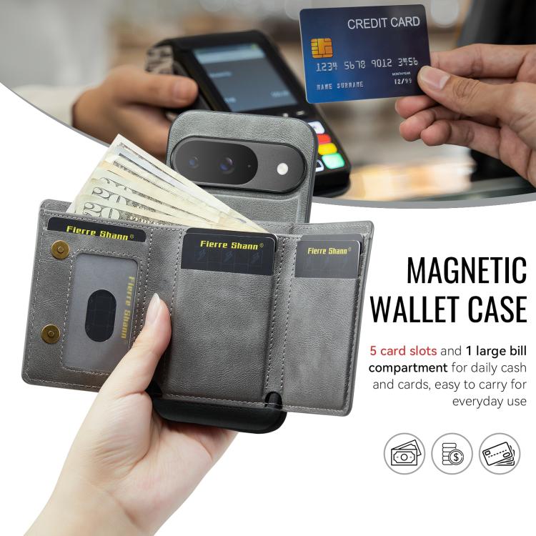 For Google Pixel 9 Pro / 9 Fierre Shann 2 in 1 Holder RFID Card Slot Wallet MagSafe Phone Case