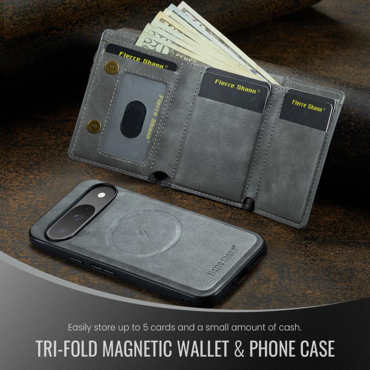 For Google Pixel 9 Pro / 9 Fierre Shann 2 in 1 Holder RFID Card Slot Wallet MagSafe Phone Case