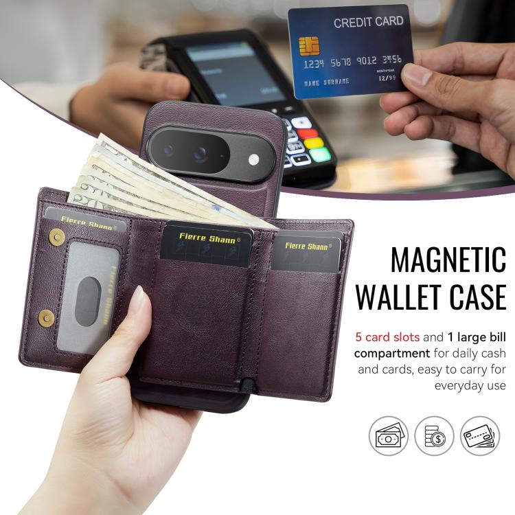 For Google Pixel 9 Pro / 9 Fierre Shann 2 in 1 Holder RFID Card Slot Wallet MagSafe Phone Case