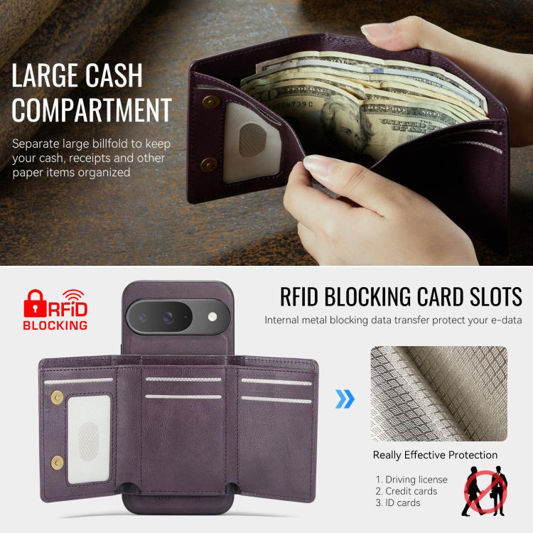 For Google Pixel 9 Pro / 9 Fierre Shann 2 in 1 Holder RFID Card Slot Wallet MagSafe Phone Case