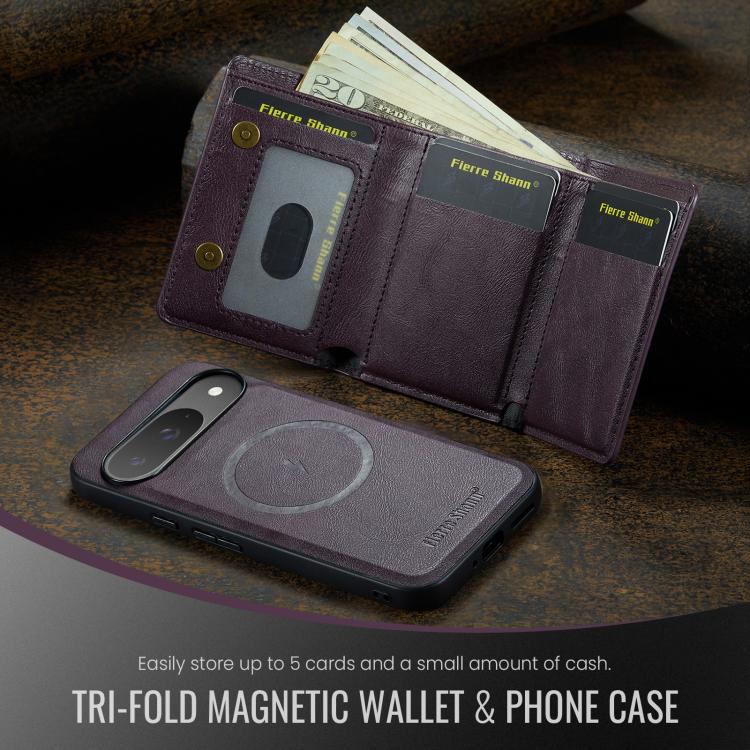For Google Pixel 9 Pro / 9 Fierre Shann 2 in 1 Holder RFID Card Slot Wallet MagSafe Phone Case